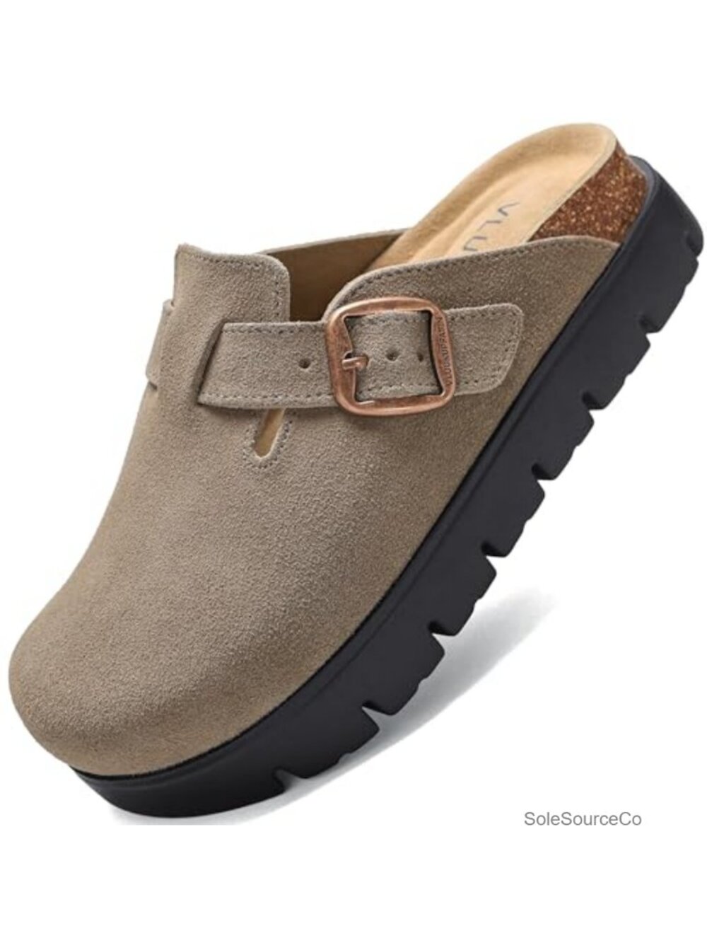 Suede Platform Clogs Chunky Mules Slip On Buckle Casual Women's Shoes